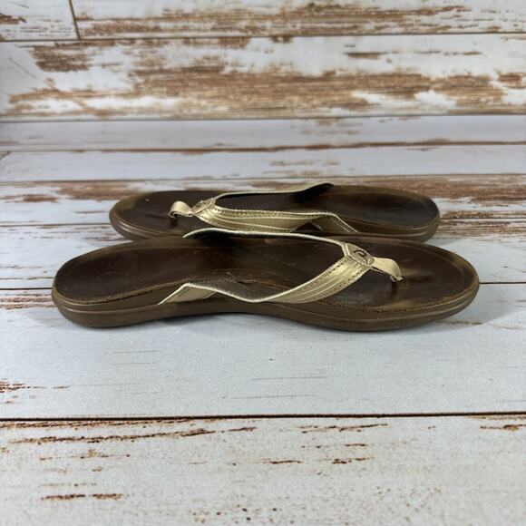 OluKai Aukai Women’s Leather Flip Flop Sandals Beige Sz 8 - Picture 6 of 10
